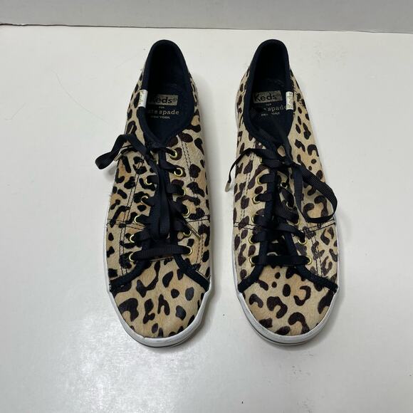 NEW Kate Spade X Keds Leopard Animal Print Cald Hair Lace Up Sneakers - Picture 3 of 6